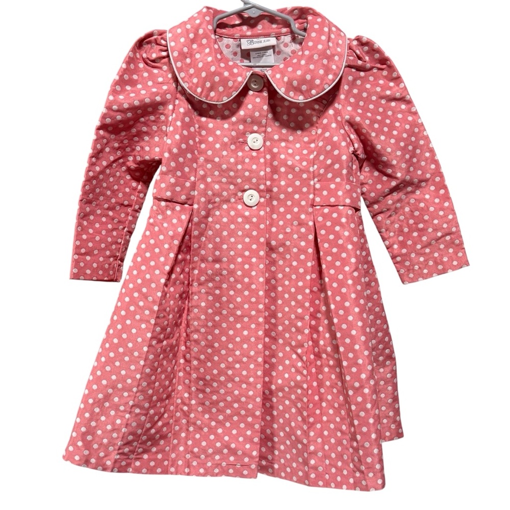 Bonnie Jean Girls Pink Polka Dot Dress Coat Size 4 – Button Front, Bow Back